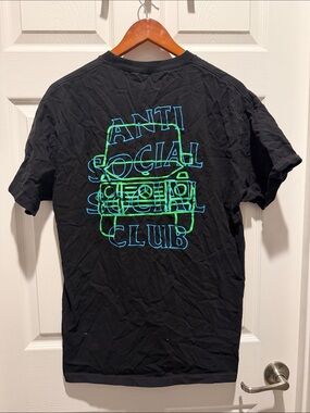 Anti Social Social Club Black Tee with Neon Blue & Neon Green Outline